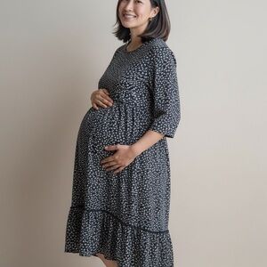 Isabel Maternity by Ingrid & Isabel Blue Dotted Midi Tie Dress Size Large